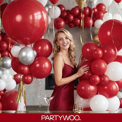 Image of PartyWoo Burgundy Balloons 130pcs Different Sizes of 18 12 10 5 Inch Dark Red Maroon Ruby Red Balloon Arch Kit Garland for Graduation Valentine's Day Wedding Anniversary Party Decorations Red-Y75