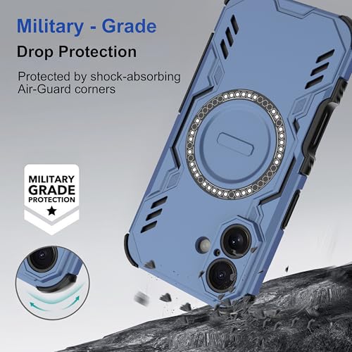 Image of amazon basics Back Case Cover for iPhone 16 | Magnetic Case with Built-in Metal Ring | Supports Mag-Safe Charger, Wallet & Car Mount | Shockproof Hybrid PC + TPU | Blue