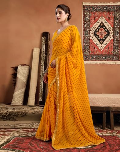 Image of SIRIL Women's Georgette Bandhani Printed Saree With Unstitched Blouse Piece
