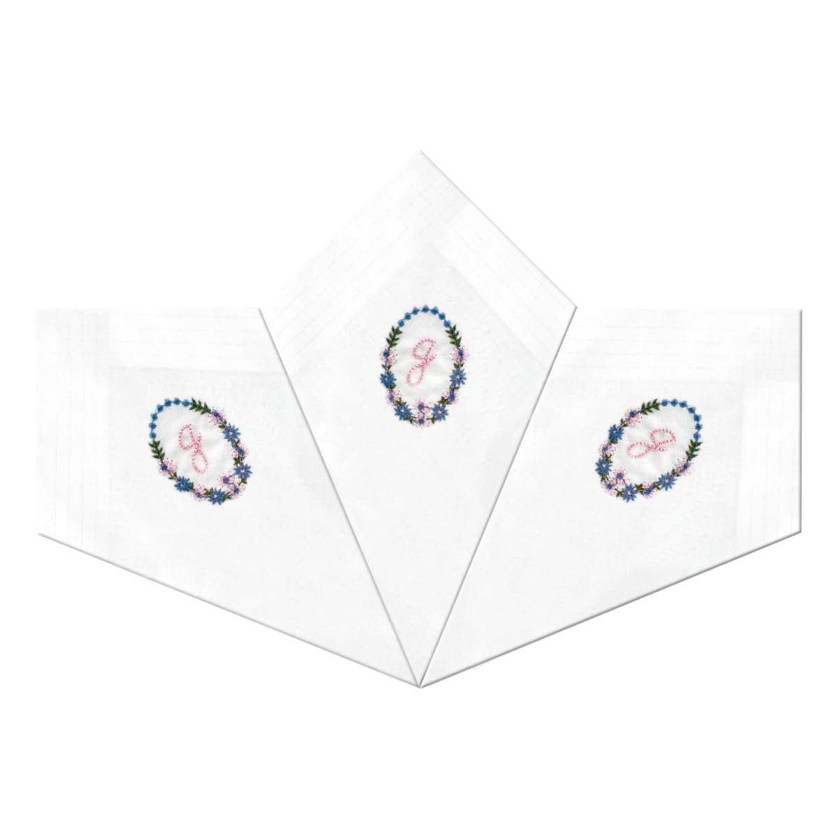 Warwick & Vance 3 Pack Of Womens/Ladies White Satin Bordered Handkerchiefs With Floral Embroidered Initials, Letter J