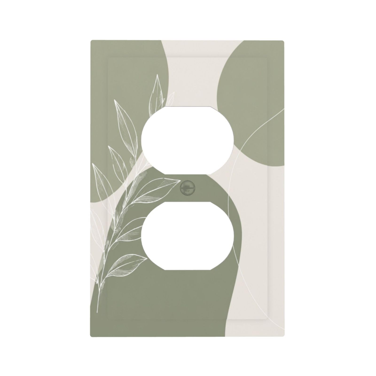 Xuejiaku Outlet Covers Boho Sage Green Leaf Line Decorative 1 Gang Duplex Light Switch Covers Single Electrical Receptacle Wall Plate Modern Abstract Botanical Switchplate Faceplate for Home Decor