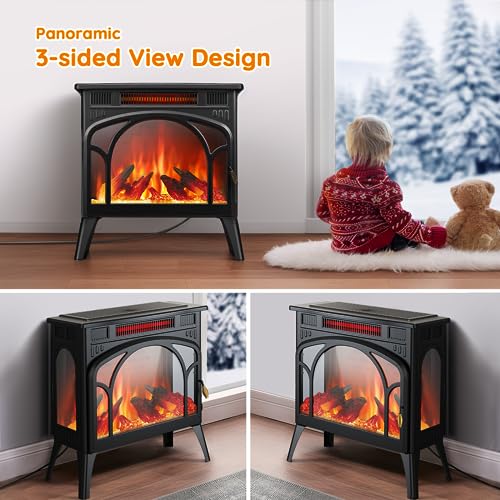 Rintuf 2023 Upgraded Electric Fireplaces w/ Adjustable Thermostat, 144 Color Combinations, 1500W Infrared Fireplace Stove Heater w/ 3D Flame, 8H Timer, Remote Control, Freestanding for Indoor Use by Rintuf - Image 5