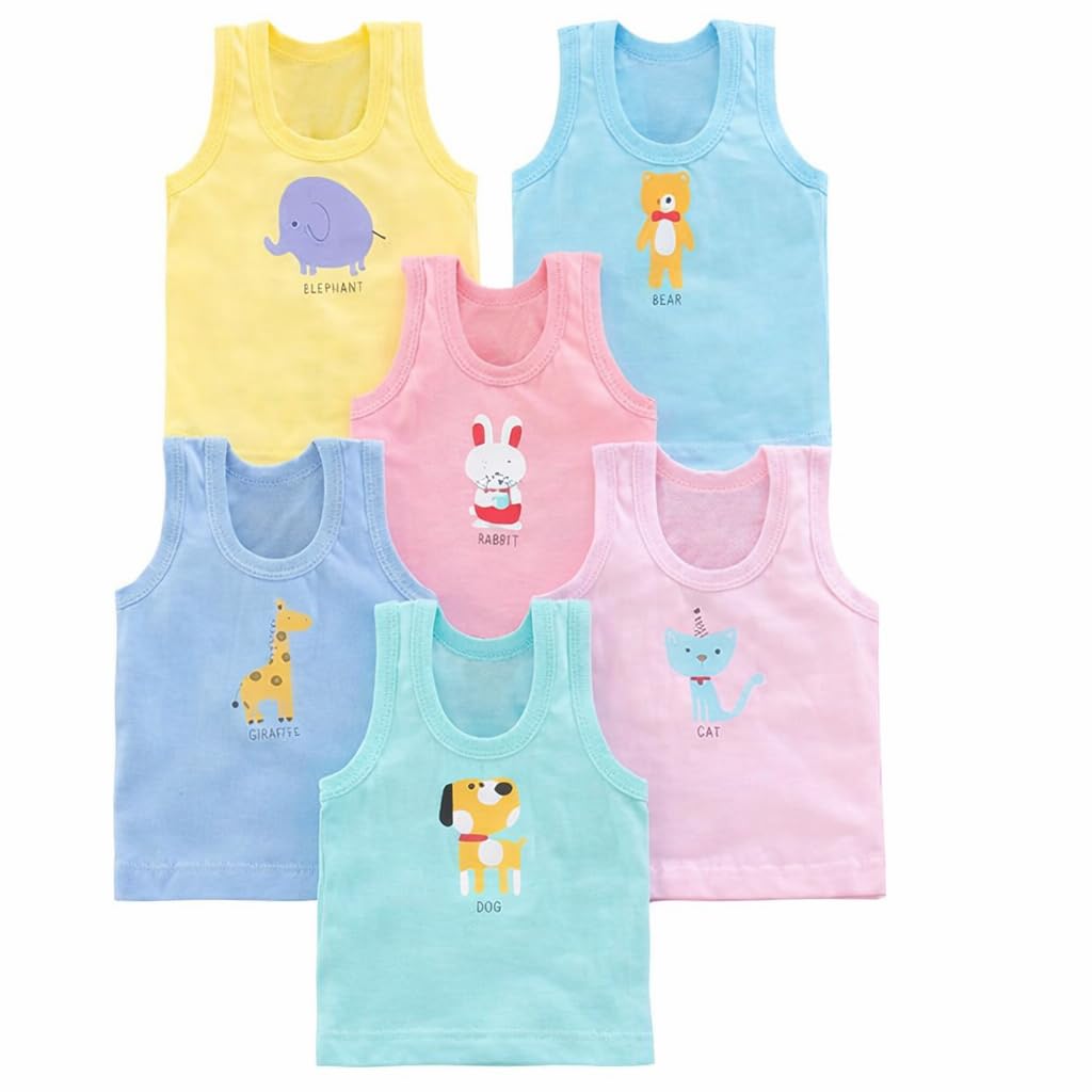 Unisex Baby Vest Sleeveless Cotton Baniyan | Kid's Sando Baniyan, Kids Vest | Soft & Breathable Baby Jabla |Toddler Innerwear for Boys & Girls, Cute Animal Print | Multicolor Pack of 6-image-45