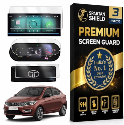 Image of SPARTAN SHIELD [3 PACK] Screen Guard For TATA TIGOR 2025 Facelift || XZ+ & XZ+LUX | 10.25 Inch Infotainment [Thin] + 4 inch Instrument Cluster + Steering Panel Protector || Anti Scratch | Water Resistant | HD Clear | High Touch Sensitivity | TataTigor 9H Car Display Accessories 2026+ [Not Tempered Glass]