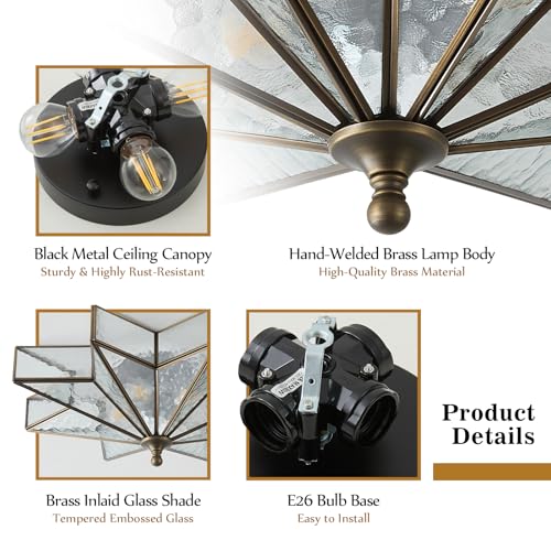 Image of Star Brass Ceiling Light - 19.7 In Large Black Hammered Glass Flush Mount