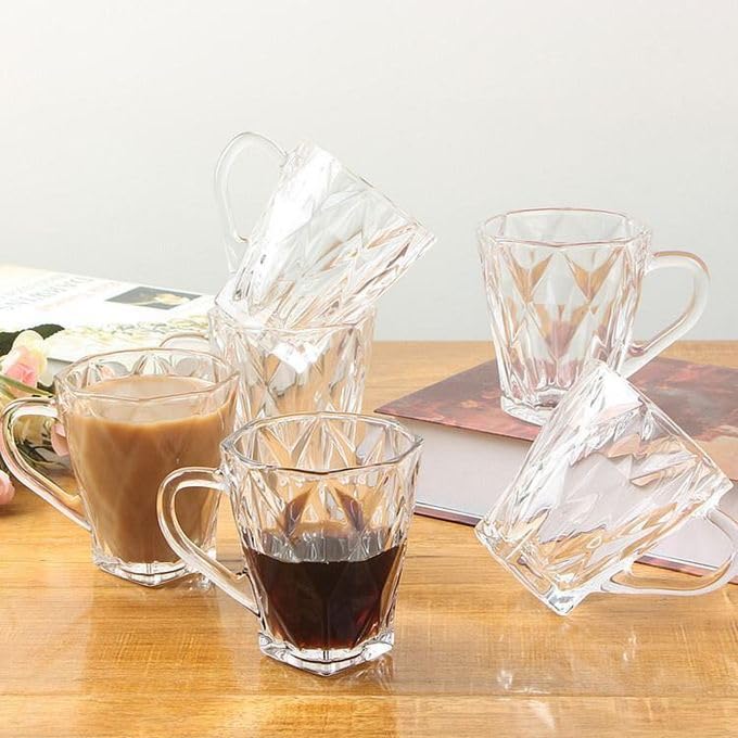 Image of MULTI ZONE 300 ML Crystal Clear Toughened Glass Tea Cup with Convenient Solid Handle Cups, Espresso Mug Set for Tea, Coffee, Hot /Cold Drinks (MZ-06)