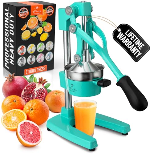 Image of Zulay Kitchen Cast Iron Juicer - Easy-to-Clean Heavy-Duty Manual Juicer, Professional Citrus Juicer - Stainless Steel Lemon Squeezer - Manual Citrus Press & Orange Squeezer - Orange Juicer - Teal