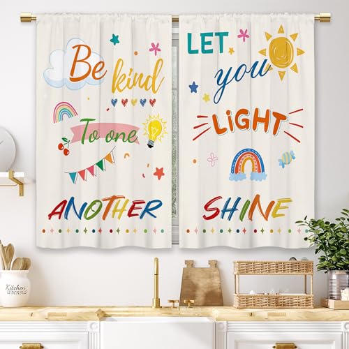 Laifzere Colorful Inspirational Kids Kitchen Curtains Quotes Small Short Cafe Window Curtains Cute...