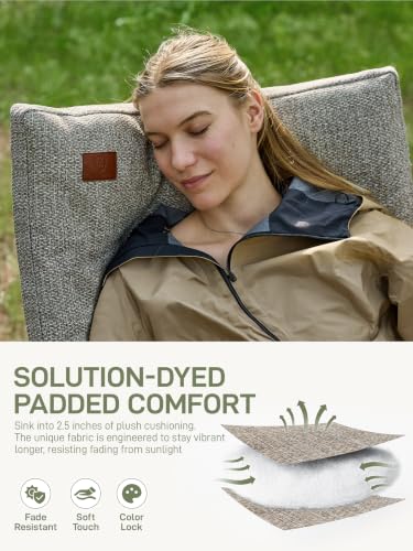 Image of EVER ADVANCED Padded Oversized Folding Camping Chair for Adults, Heavy Duty Lawn Chair with Side Pockets, Portable Collapsible Quad Chair for Outside, Support Up to 500lbs, Brown