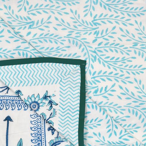 Image of BLOCKS OF INDIA Hand Block Printed Cotton Single Size Reversible Malmal Dohar for Summer (Turq Tree Lily)