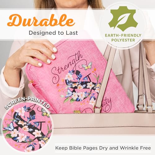 Image of Christian Art Gifts Polyester Bible Cover for Women: Strength & Dignity