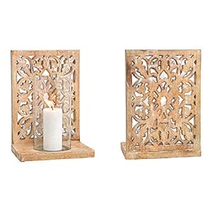 Mangohouten windlicht”Bloemendecor” voorzien van glazen waxinelichthouder