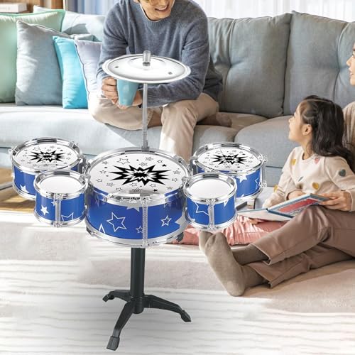 Image of ECOMISTIQChild Jazz Drum Set Preschool Learning Toy Mini Drum Set for Boys Kids Gifts Blue
