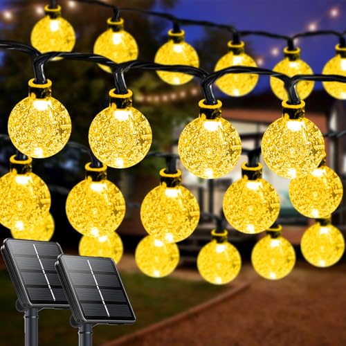 2-Pack 64FT 100 LED Crystal Globe Solar String Lights Outdoor, Waterproof Solar Lights for Outside, 8 Lighting Modes Pat - Detailed View