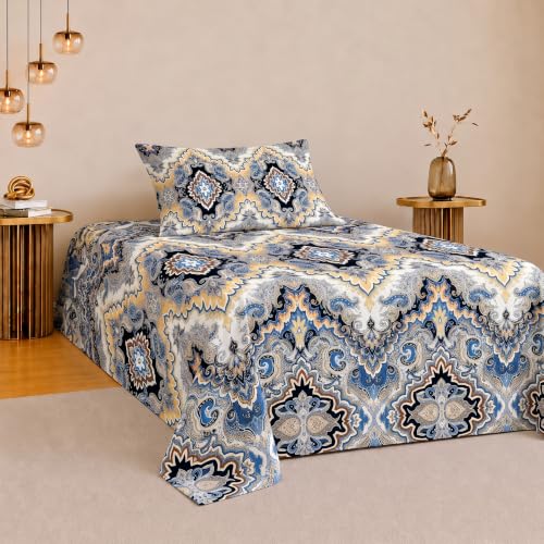 Image of IVAZA 260 TC Soft Ezyption Cotton Floral Single Bed Sheet - Single bedsheet with 1 Pillow Cover Hypoallergenic, Brethable, (Size- 90 x 60 Inch Jet Black