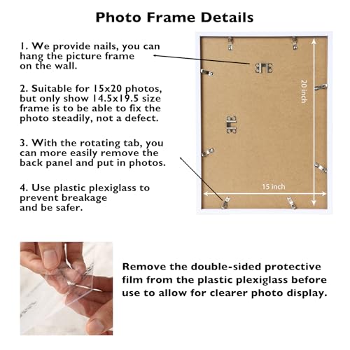 Image of JCJMY 15x20 Picture Frame White for Poster Photo Picture, Horizontal and Vertical Formats for Wall Hanging, 15 x 20 Wall Gallery Poster Photo Frame for 15 by 20 Photos Posters, White