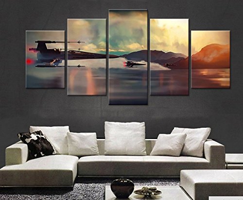 5Pcs Framed Modern Starwars Hd Picture Canvas Prints - 5 Piece Starwars Canvas Colorful Jet Paintings On Canvas Wall Art For Office And Home Wall Decor #TOP1