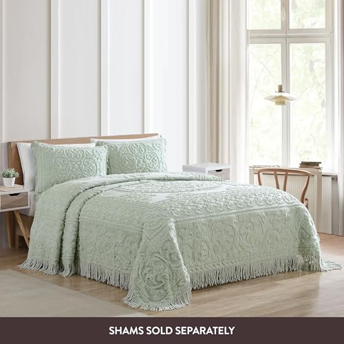 Image of Beatrice Home Fashions Medallion Cotton Chenille Bedspread, Sage, Queen (Pack of 4)