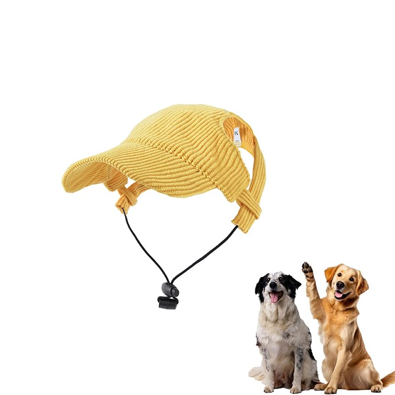 Dog Baseball Cap for Summer,Adjustable Dog Sun Hat with Ear Holes,Breathable Visor Cap for Puppy, Small Medium Large Dogs Outdoor Sun Protection (Yellow, S)
