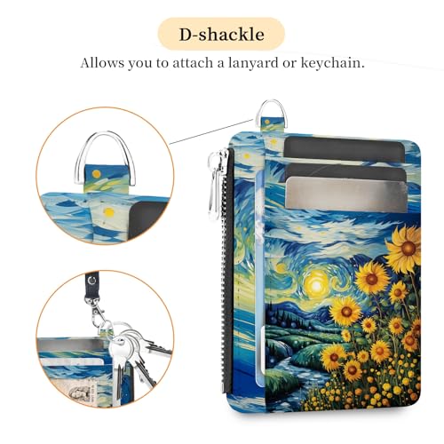 Image of Hancynir Slim Wallet Women Credit Card Holder Sunflowers RFID Small Mini Card Case Front Pocket PU Leather Thin Travel Zipper Coin Cash ID Window Ladies Female Wallet Gifts