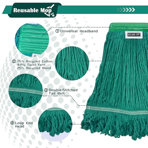 Image of Heavy Duty Wet Industrial Cleaning Mop Head - 21 oz Green mop Head Replacement Cotton Washable Industrial mop Heads Heavy Duty for Commercial & Home Cleaning(Green)