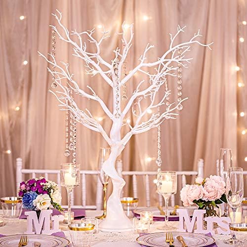 NUPTIO Artificial White Tree 76cm Height Artificial White Tree with Hanging Acrylic Chains Wedding Centerpieces for Tables for Wedding Banquet Birthday Party Event Tabletop Decorations