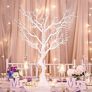 NUPTIO Artificial White Tree 76cm Height Artificial White Tree with Hanging Acrylic Chains Wedding Centerpieces for Tables for Wedding Banquet Birthday Party Event Tabletop Decorations