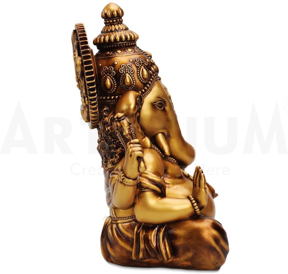 Estatua de Ganesha Vighnaharta Dorada 9 Pulgadas miniatura 6
