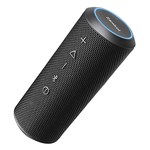 Zamkol Bluetooth Lautsprecher mit 360° Sound, Tragbarer Bluetooth Box mit IPX7 Wasserdicht, Bluetooth 5.0, Dualen Bass-Treibern, Bluetooth Kabelloser Lautsprecher mit Freisprechfunktion (Schwarz)