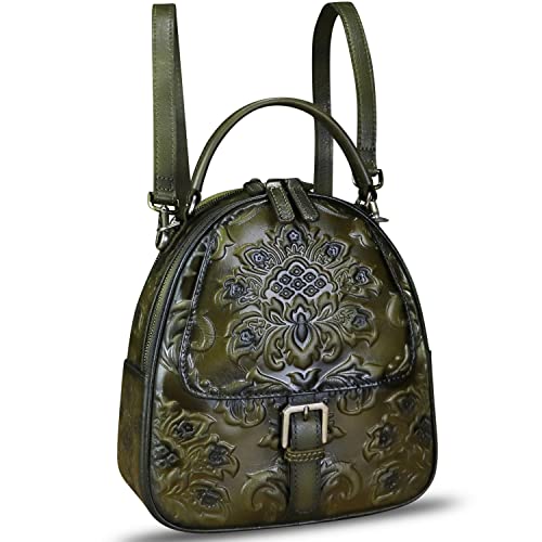 Image of Genuine Leather Backpack for Women Crossbody Shoulder Bag Vintage Rucksack Fashion Knapsack Purse Daypack Bag (Green)