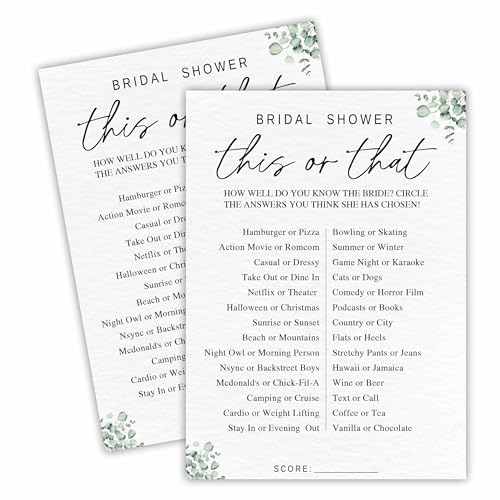 30 Bridal Shower Game Cards - This or That Circle