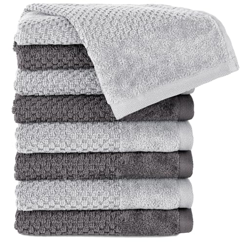 Pure Label 8-TLG. Gästehandtücher 30x50 cm mit Aufhängeschlaufe aus 100% Baumwolle, saugstark, weich und Oeko-TEX Zertifiziert - 8 Gästehandtücher Anthrazit | Grau, 30x50 cm