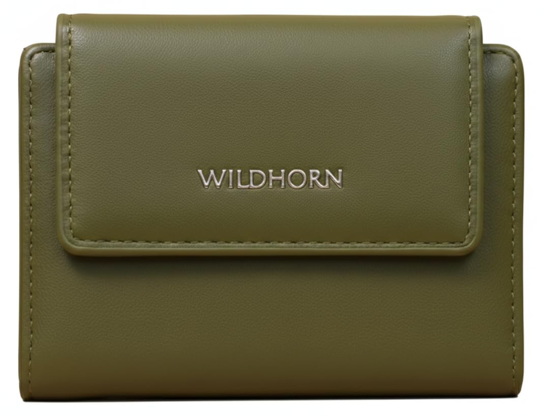 Women’s Wallet | Premium Vegan Leather Ladies Purse with Zip & Button Closure | Multiple Card Slots & ID Window | Compact Stylish Wallet (Green)-image-47