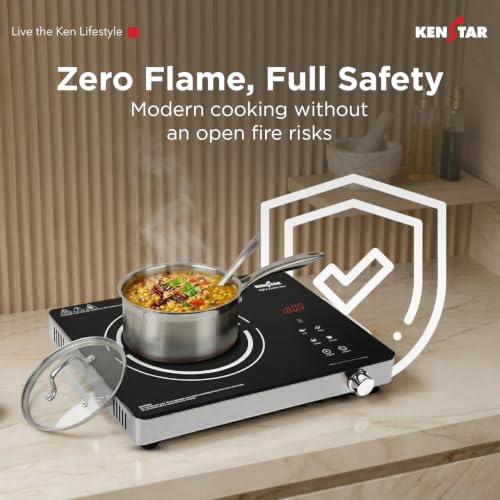 Image of Kenstar Infra LUMO NEO 2200W Infrared Stove with 22 Power Levels, 4 Preset Modes, Toughened Glass Top and Timer Function Silver Black