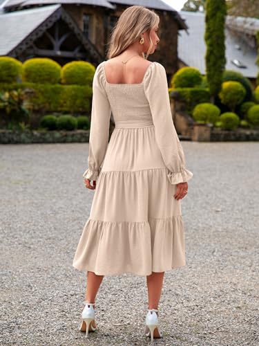 Image of Simplee Womens Long Sleeve Maxi Dress Casual Square Neck Smocked Flowy Fall Wedding Guest Dresses
