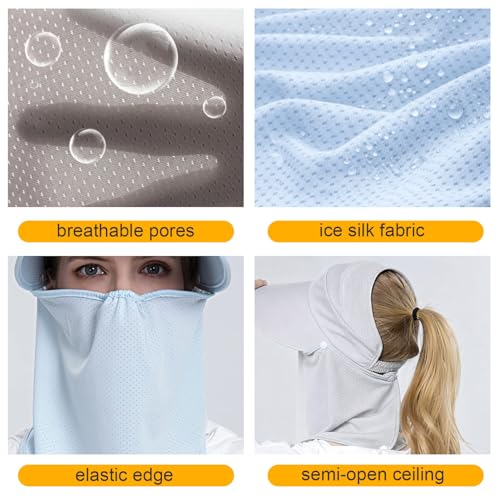 Image of Women Wide Brim Face Mask Sun Hat Detachable Neck Face Flap Ponytail UV Protection Visor Hat Garden Fishing Hiking