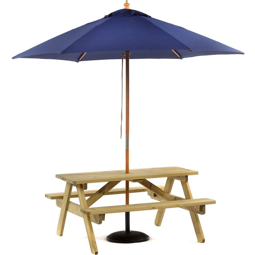 BrackenStylePicnic Pub Bench 6 Seater FSC Wooden Garden Patio Table Thick Timbers With Parasol (Navy Blue)