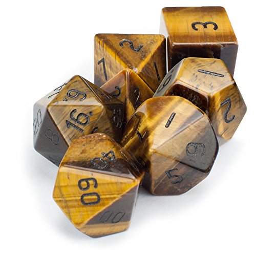 Set of 7 Handmade Stone Dice with Velvet Bag - Great for Fantasy Games! (Tigers Eye) Set of 7 Handmade Stone Dice with Velvet Bag - Great for Fantasy Games! (Tigers Eye)