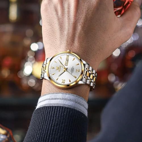 Image of OLEVS Automatic Watches for Men Self Winding Mechanical Wristwatch Luxury Business Dress Stainless Steel Luminous Waterproof Calendar Mens Watch