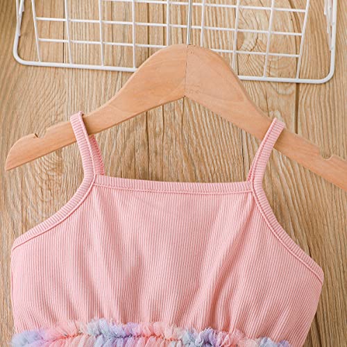 Toddler Baby Girls Sleeveless Rainbow Tutu Dress Infant Tulle Layered Sundress Skirt With Sequins Heart (Pink, 18-24 Months) #TOP3