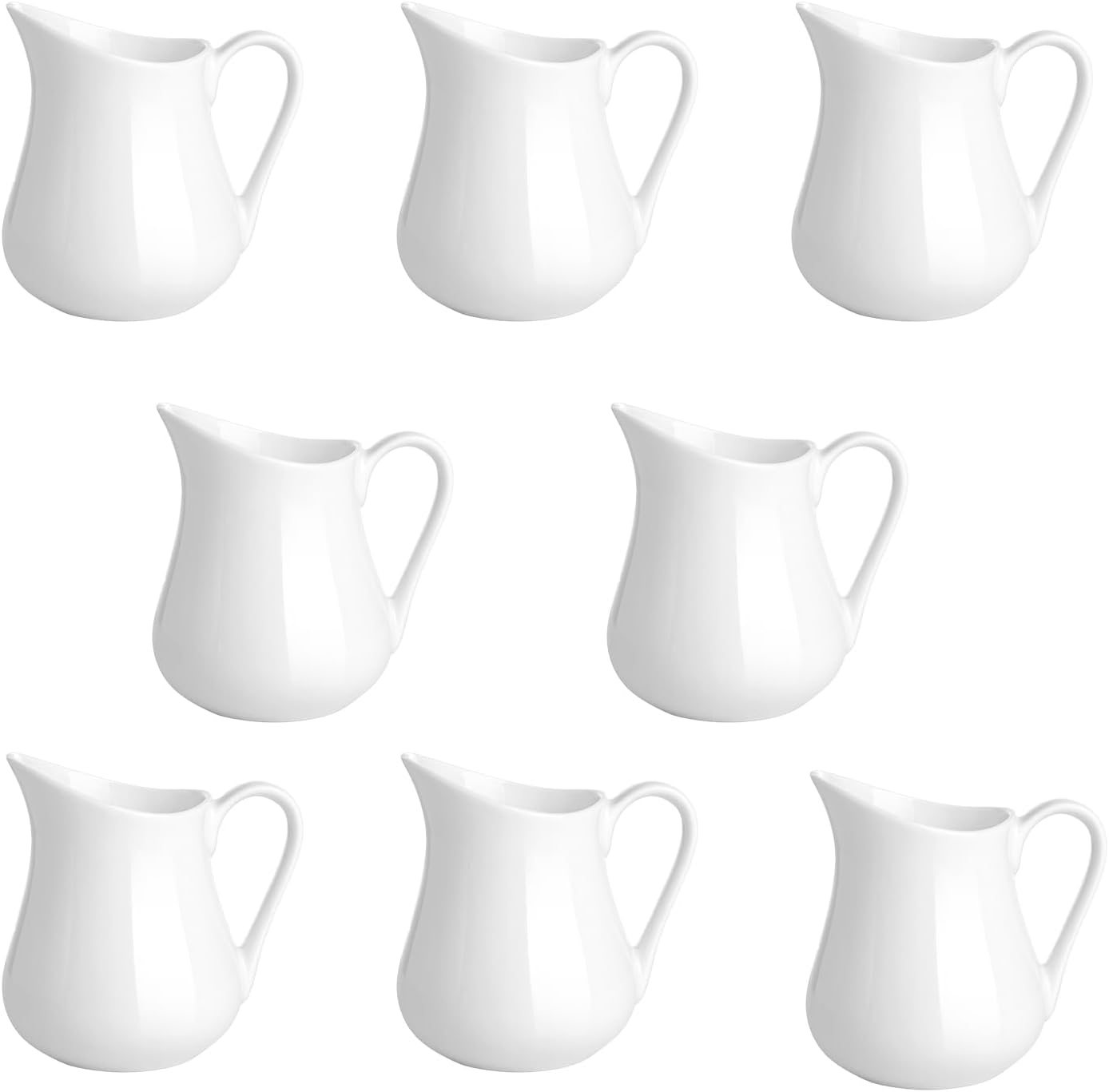 Gurygo 8 Pack 4 Oz Classic White Creamer with Handle - Small Ceramic Creamer Pitcher Set - Fine Porcelain Small Milk Pitcher for Coffee Milk Sauces Salad, Microwave & Freezer Safe