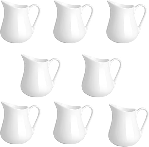 Miniatura 18 de Gurygo - Jarra de crema de 8 oz con asa - Jarra pequeña clásica de porcelana blanca fina - Jarra pequeña para café y leche - Apto para microondas
