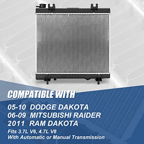 Image of Auto Dynasty Radiator Compatible with 2005-2011 Dodge Dakota Mitsubishi Raider Ram Dakota 3.7L V6 4.7L V8 AT /MT, DPI 2847 Factory Style 1-Row Cooling Radiator, Aluminum Core