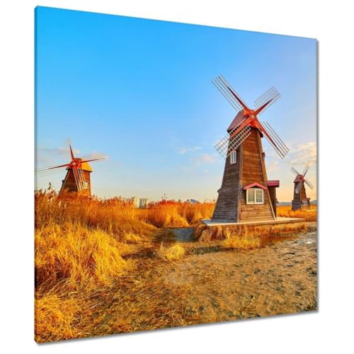 Moulin à vent en bois toile pour habiller mur vide 90x90