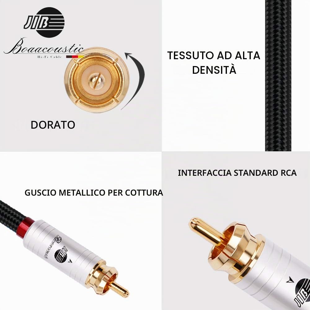 BOAACOUSTIC JIB Cavo RCA Audio Alta Qualità Cavo Coassiale Subwoofer digitale Maschio/Maschio Connettori Placcati Oro 24K, S/PDIF Digitale, per Home Audio e hi-fi, Sistemi Hi-Fi 1m