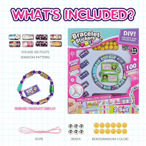 Image of PATPAT Cotton PATPAT Wearable & Shareable Sticker Bracelet | Includes 100 Mini Stickers | 2 Mystery Reveal Sticki Rolls, Multi Color