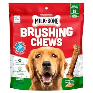 Milk-Bone Brushing Chews Dental Dog Treats, Chicken Flavour Dental Chew, Helps Clean Teeth and Reduce Bad Breath, For Large Dogs, 18 Treats (Pack of 1)