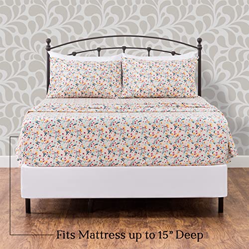 Chanasya Spring Bloom Floral Printed Queen Bed Sheet Set 4-Piece - Ultra Soft Colorful Flower Print - 1 Flat Sheet 1 Fitted Sheet And 2 Pillowcases - Wrinkle Stain Resistant Microfiber Sheets #TOP3