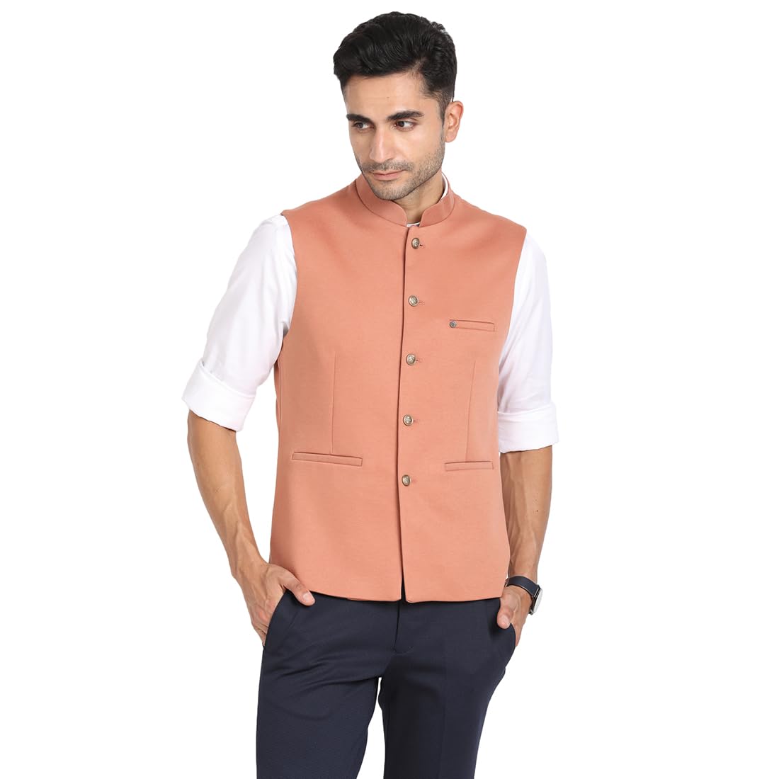 turtle Men Poly Viscose Light Pink Nehru Jacket-picture-33