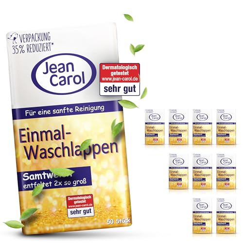 Jean Carol Samtweich Einweg Waschlappen Vorteilspack (10 x 50) trockene Pflege-Tücher für zuhause & unterwegs